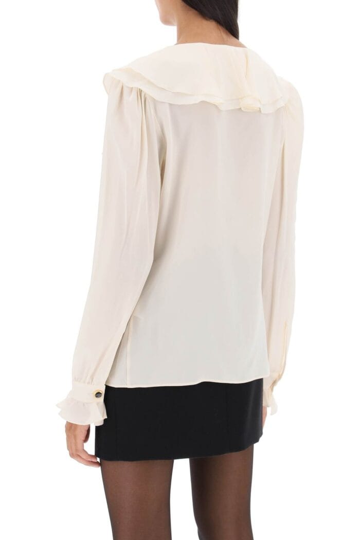 Alessandra Rich Crepe De Chine Blouse With Frills