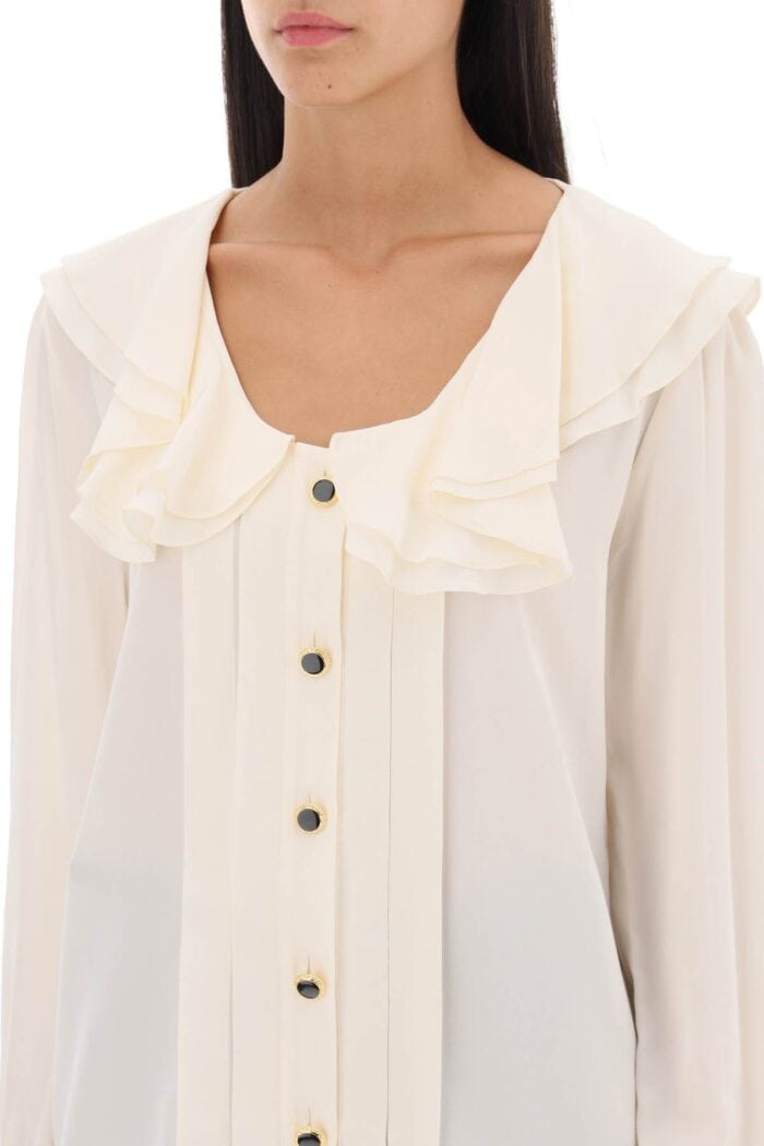 Alessandra Rich Crepe De Chine Blouse With Frills