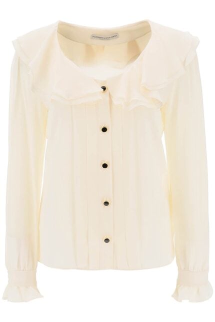 Alessandra Rich Crepe De Chine Blouse With Frills