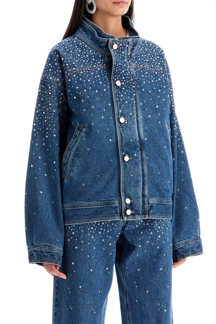 ALESSANDRA RICH Denim Bomber Jacket With Rhin