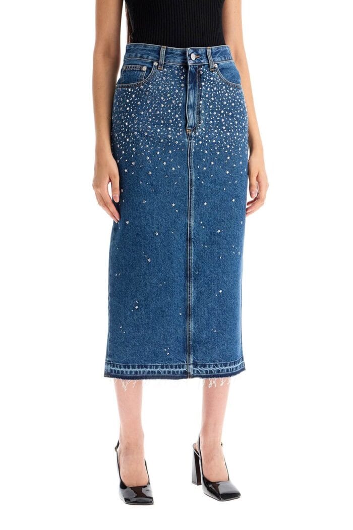 ALESSANDRA RICH "denim Midi Skirt With Rhin