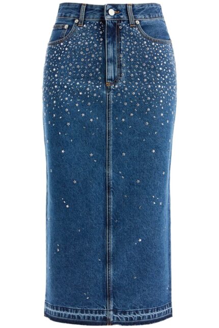 ALESSANDRA RICH "denim Midi Skirt With Rhin