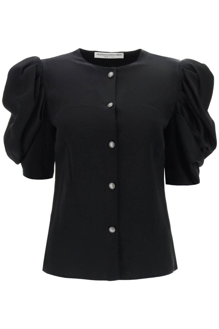 ALESSANDRA RICH Envers Satin Blouse With Bouffant Sleeves