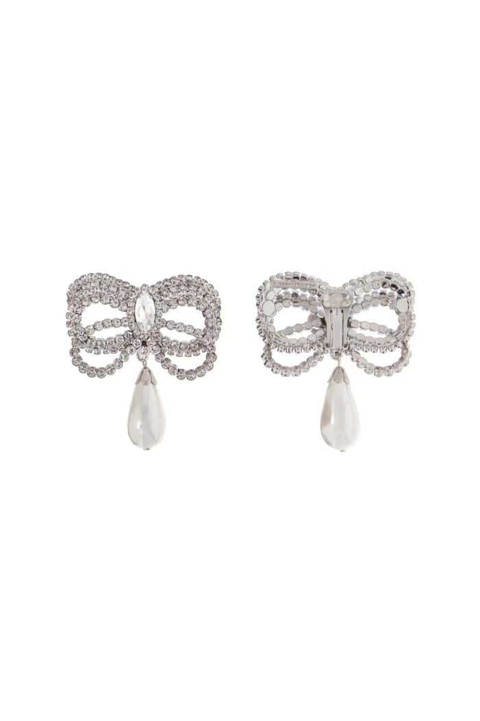 ALESSANDRA RICH Hypoallergenic Brass Earrings In Silver With Bow And Drop Pearl