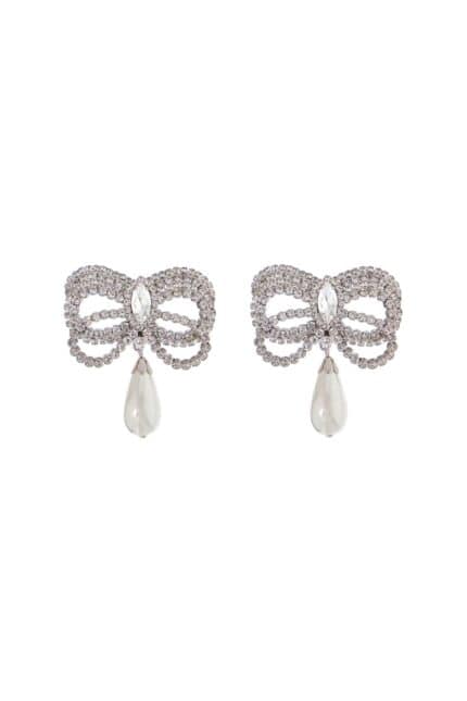 ALESSANDRA RICH Hypoallergenic Brass Earrings In Silver With Bow And Drop Pearl