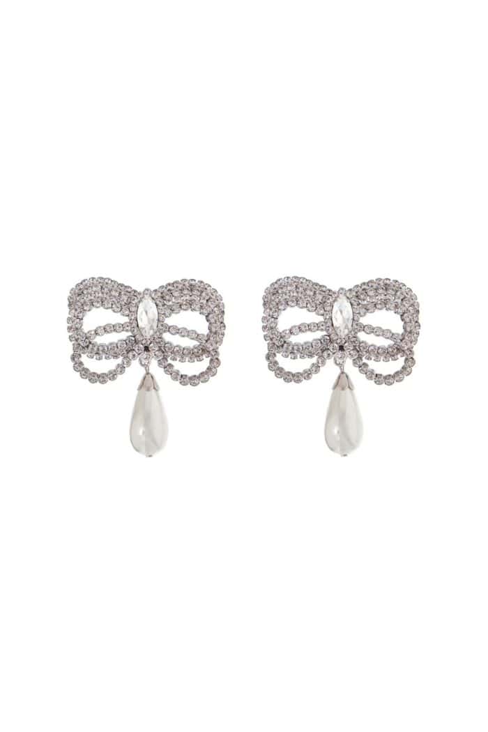 ALESSANDRA RICH Hypoallergenic Brass Earrings In Silver With Bow And Drop Pearl