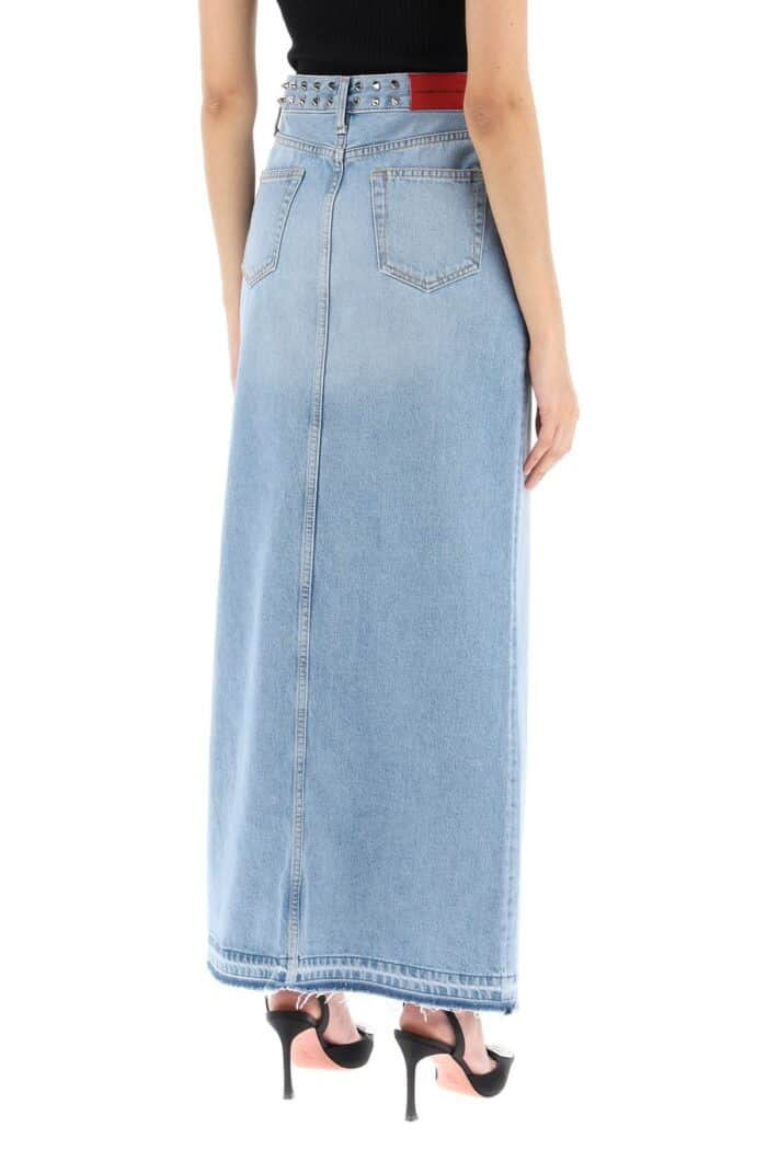 Alessandra Rich Long Denim Skirt With Studs