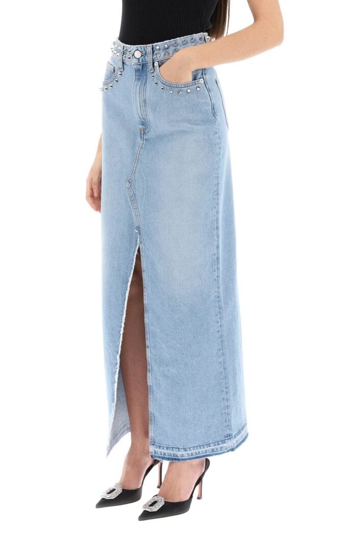 Alessandra Rich Long Denim Skirt With Studs