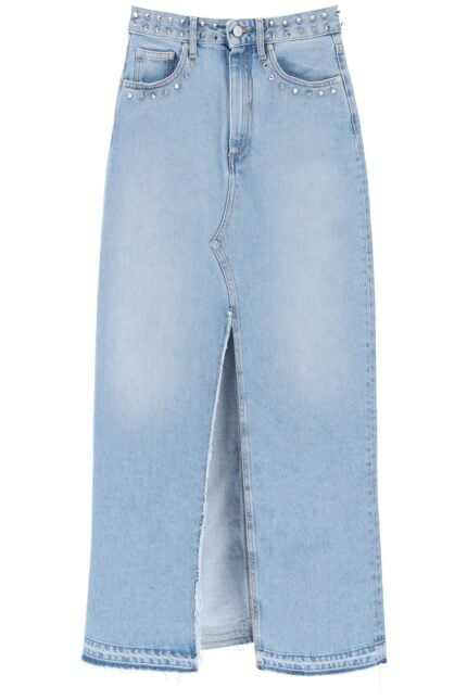 Alessandra Rich Long Denim Skirt With Studs