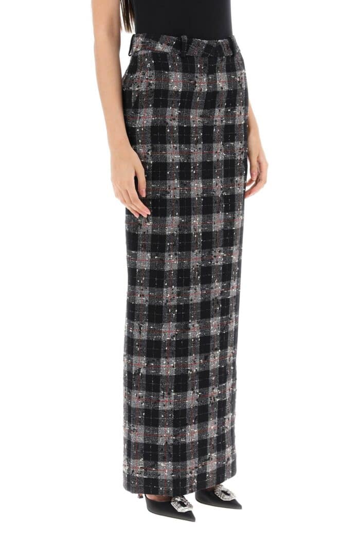 Alessandra Rich Maxi Skirt In Boucle' Fabric With Check Motif