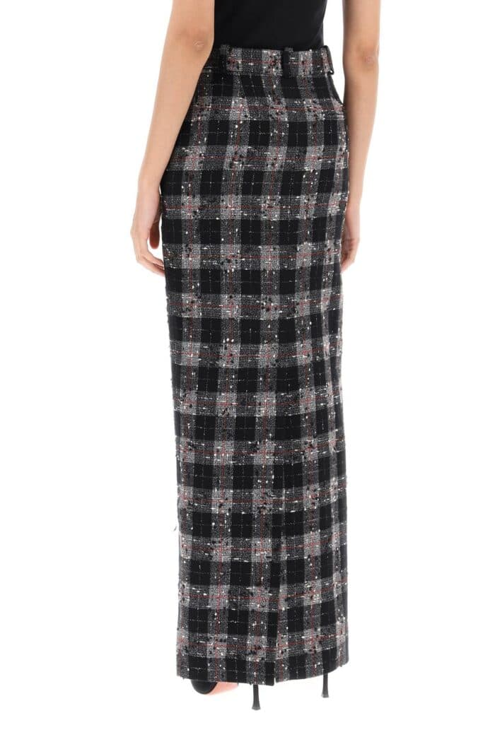 Alessandra Rich Maxi Skirt In Boucle' Fabric With Check Motif