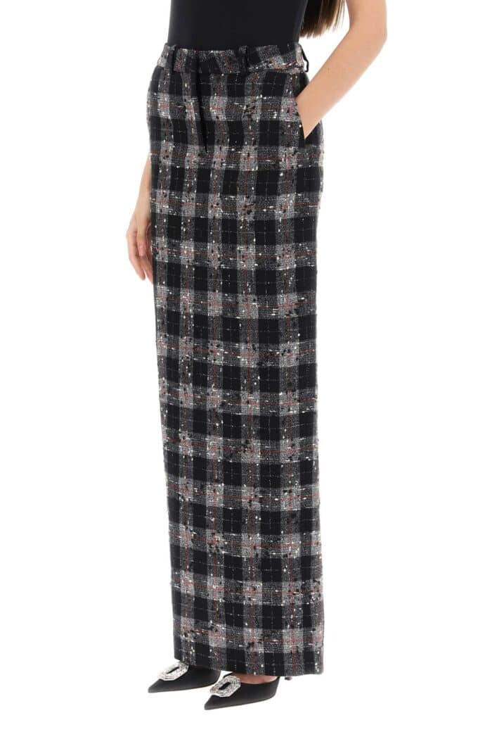 Alessandra Rich Maxi Skirt In Boucle' Fabric With Check Motif