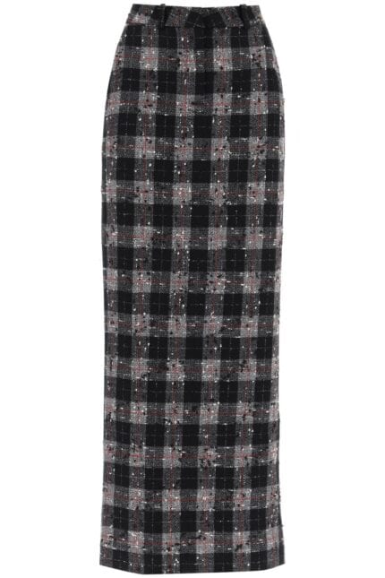 Alessandra Rich Maxi Skirt In Boucle' Fabric With Check Motif