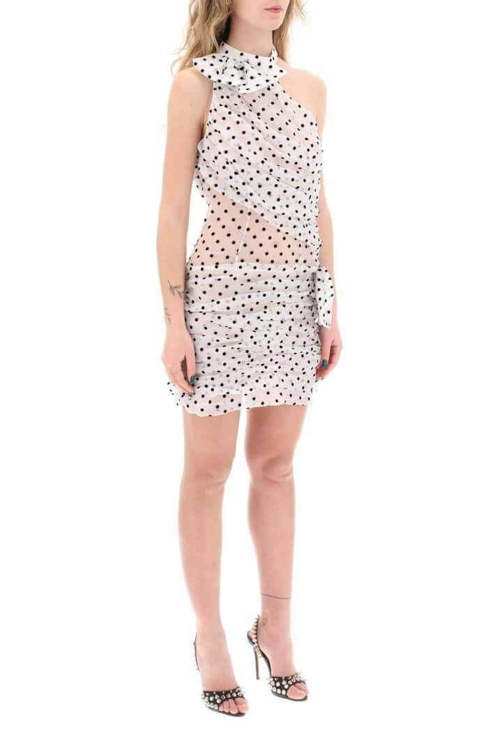 ALESSANDRA RICH One-shoulder Mini Dress In Polka