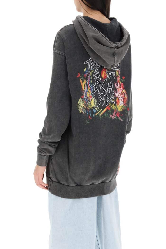 ALESSANDRA RICH Oversized Hoodie With Print And Rhinestones