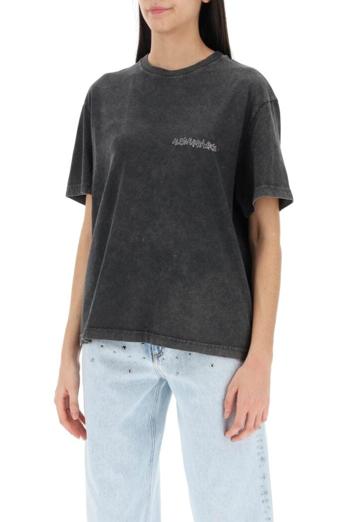 ALESSANDRA RICH Oversized T-shirt With Print And Rhinestones