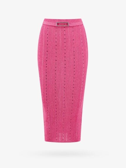 ALESSANDRA RICH Ribbed Skirt With All-over Rhinestone Detail