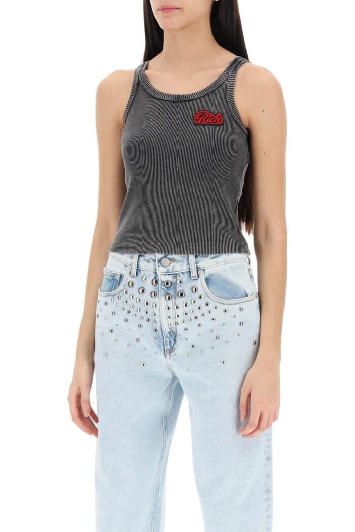 ALESSANDRA RICH Ribbed Tank Top With Logo Patch