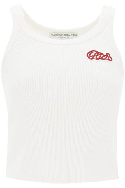 ALESSANDRA RICH Ribbed Tank Top With Logo Patch