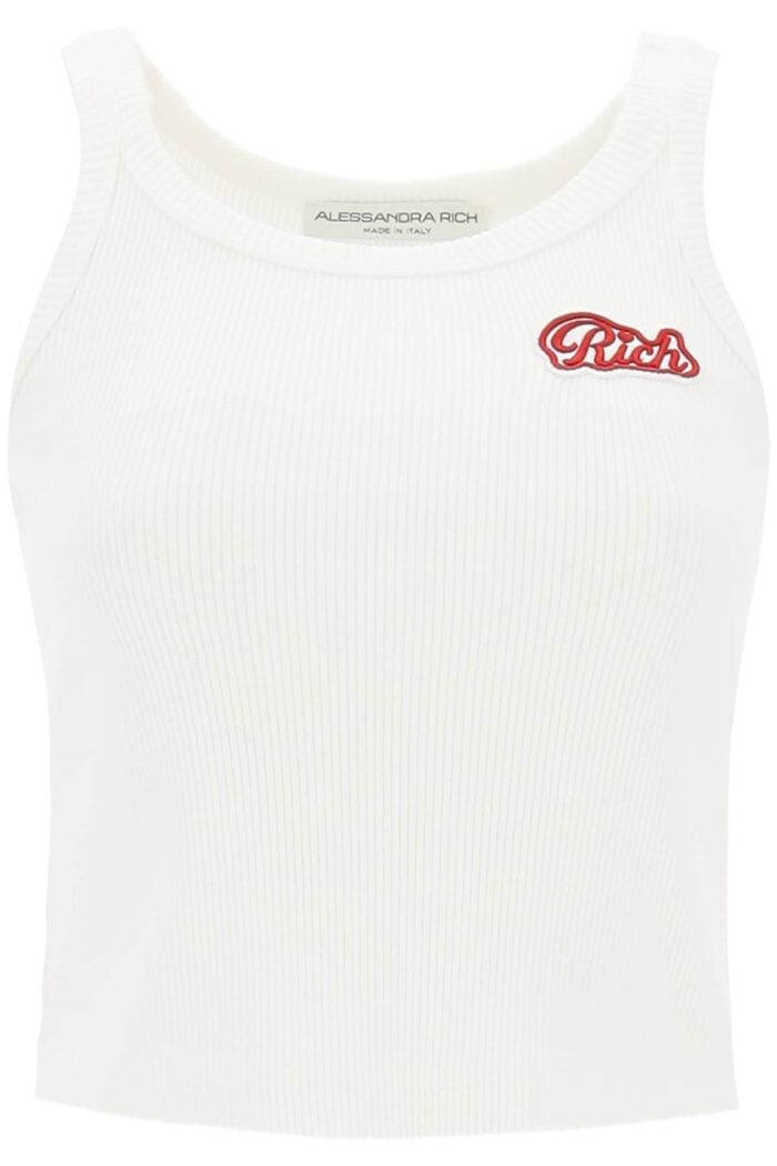 ALESSANDRA RICH Ribbed Tank Top With Logo Patch