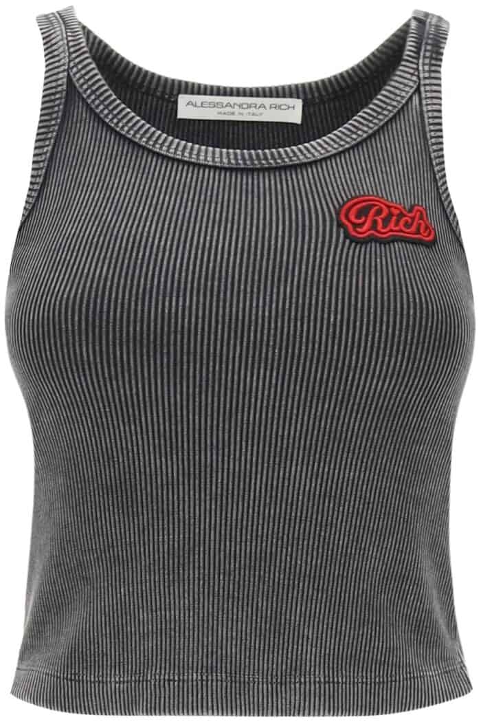 ALESSANDRA RICH Ribbed Tank Top With Logo Patch