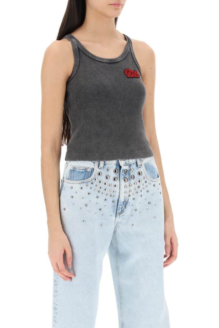 ALESSANDRA RICH Ribbed Tank Top With Logo Patch