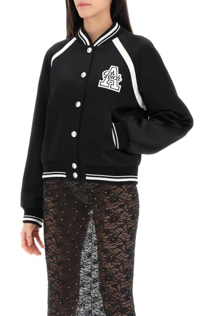 ALESSANDRA RICH Satin Bomber Jacket With Logo Patch