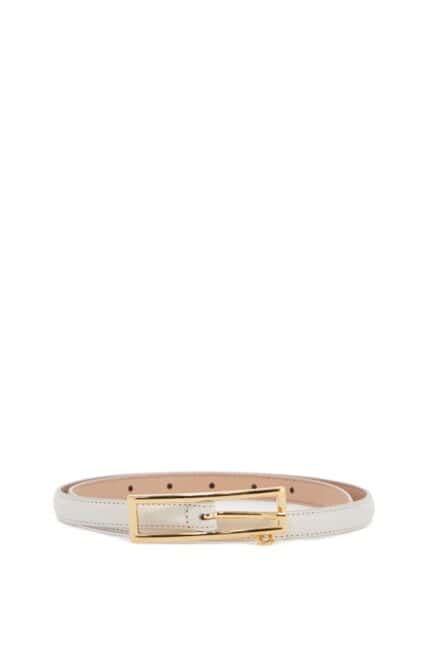 ALESSANDRA RICH Slim White Leather Belt With Logo Charm 1.5cm