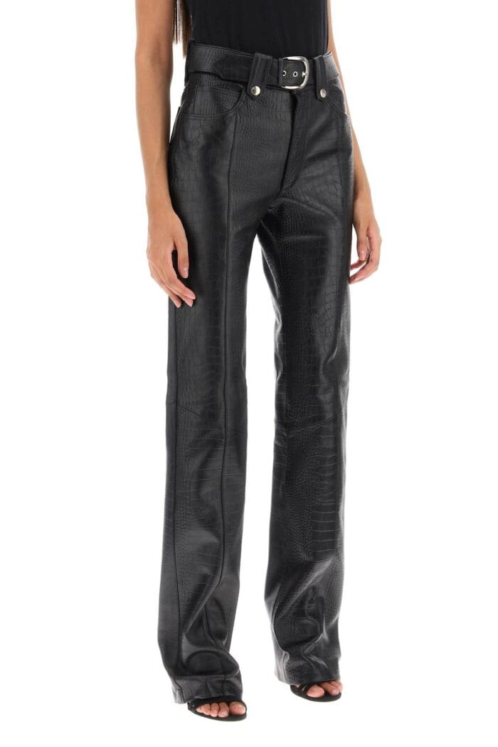 Alessandra Rich Straight-cut Pants In Crocodile-print Leather