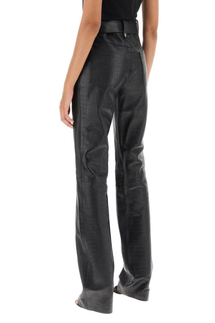 Alessandra Rich Straight-cut Pants In Crocodile-print Leather