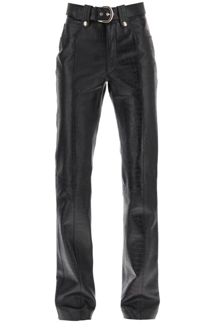 Alessandra Rich Straight-cut Pants In Crocodile-print Leather