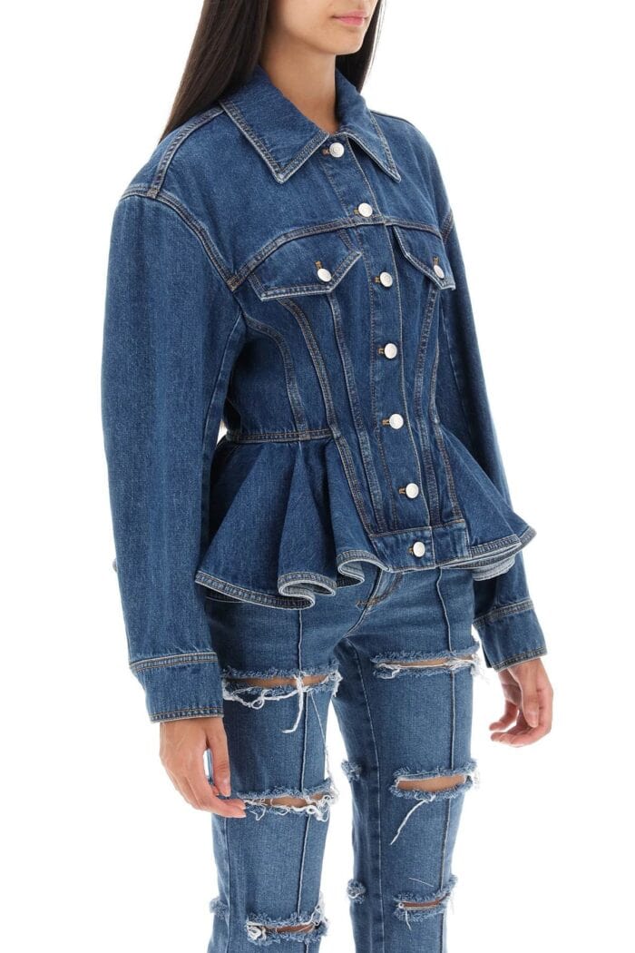Alexander Mcqueen Denim Peplum Jacket