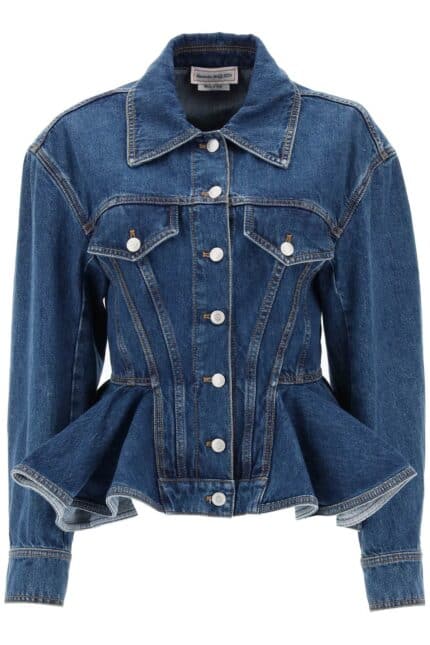 Alexander Mcqueen Denim Peplum Jacket