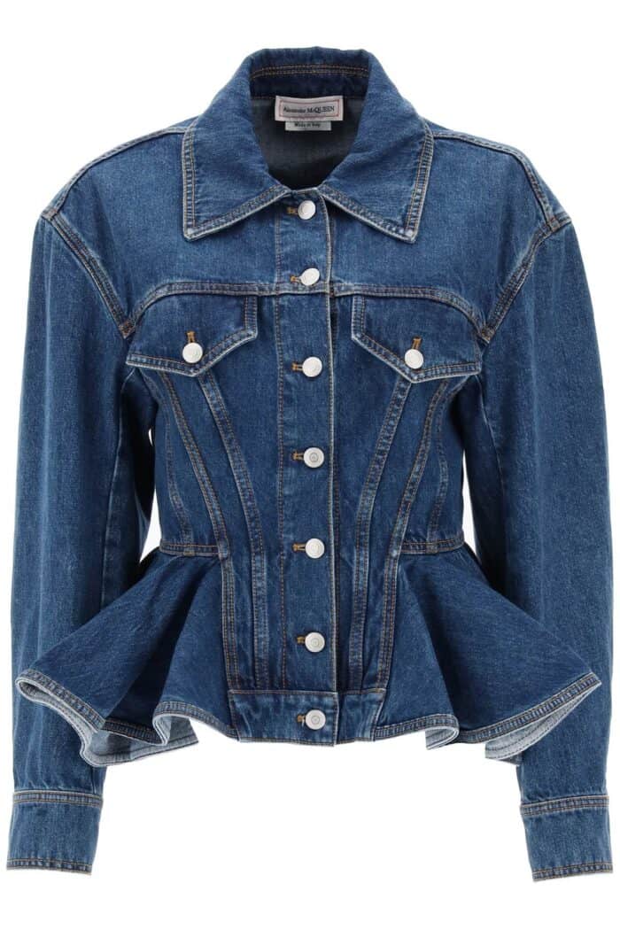 Alexander Mcqueen Denim Peplum Jacket