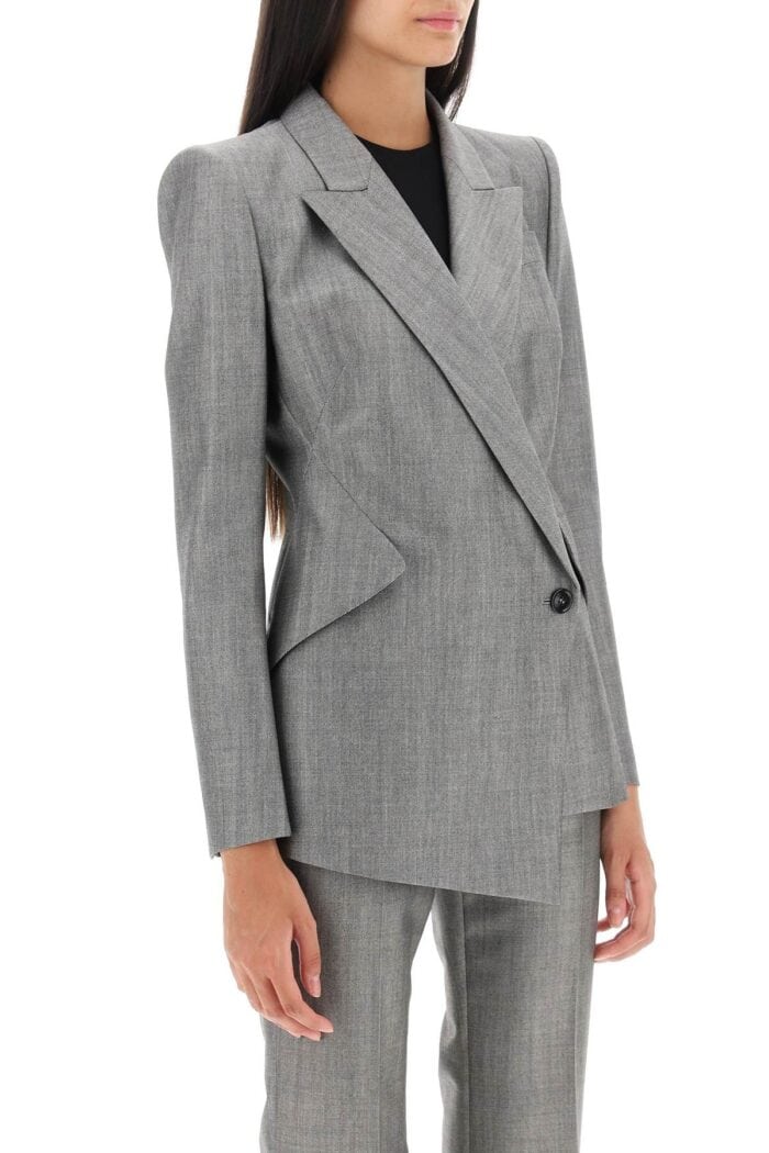 Alexander Mcqueen Drop Hem Salt And Pepper Jacket