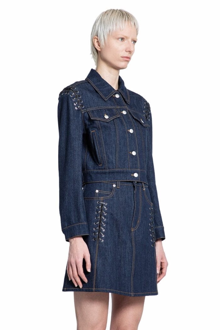 ALEXANDER MCQUEEN Lace Detail Cropped Denim Jacket