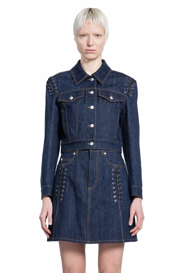 ALEXANDER MCQUEEN Lace Detail Cropped Denim Jacket