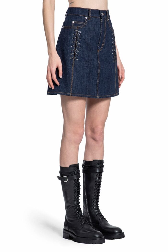 ALEXANDER MCQUEEN Lace Detail Denim Mini Skirt In Denim