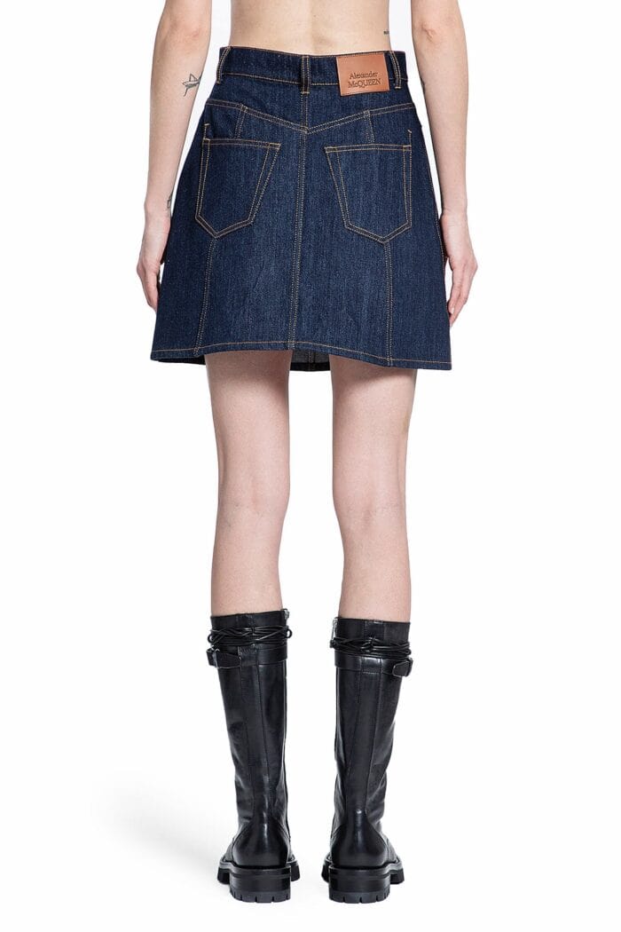 ALEXANDER MCQUEEN Lace Detail Denim Mini Skirt In Denim