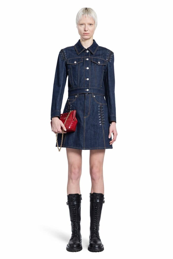 ALEXANDER MCQUEEN Lace Detail Denim Mini Skirt In Denim