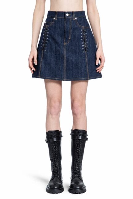 ALEXANDER MCQUEEN Lace Detail Denim Mini Skirt In Denim