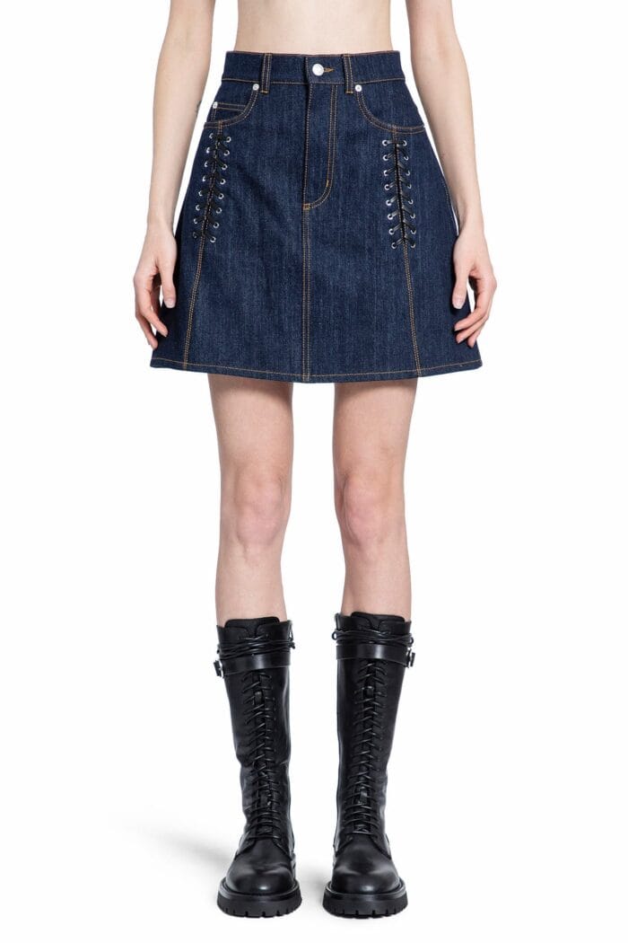 ALEXANDER MCQUEEN Lace Detail Denim Mini Skirt In Denim