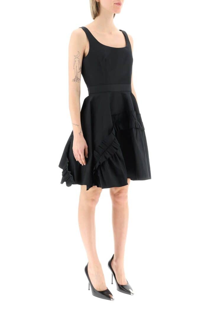 Alexander Mcqueen Mini Faille Dress With Oversized Ruffle