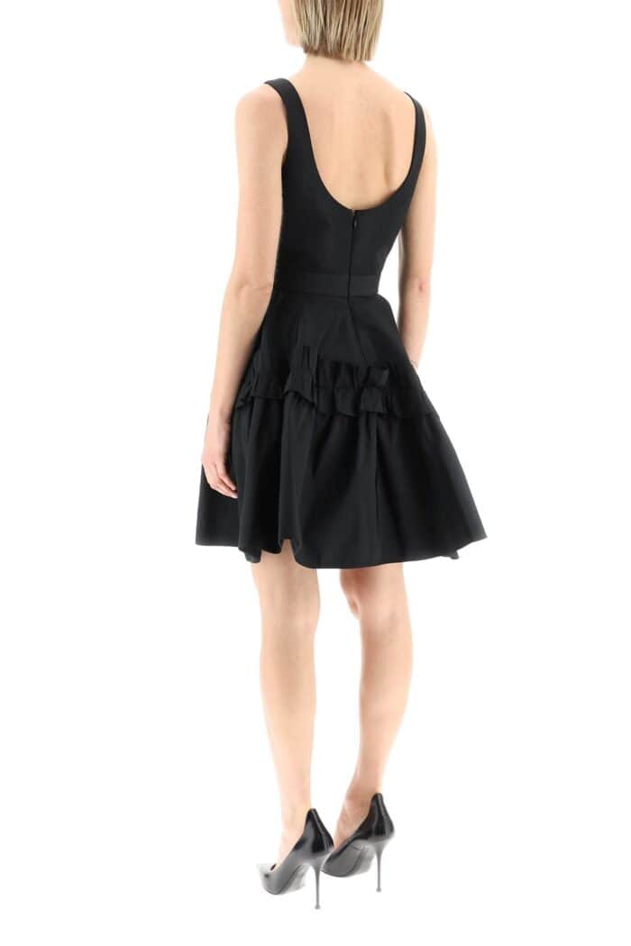 Alexander Mcqueen Mini Faille Dress With Oversized Ruffle