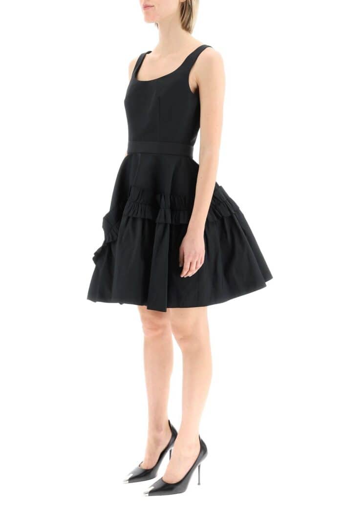 Alexander Mcqueen Mini Faille Dress With Oversized Ruffle