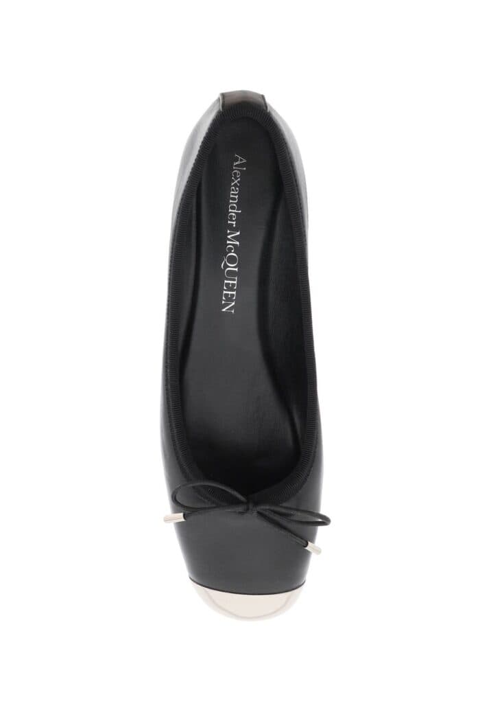 Alexander Mcqueen Nappa Leather Ballet Flats With Metallic Toe