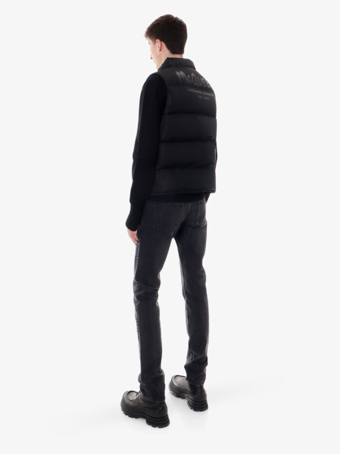 Alexander Mcqueen Padded And Quilted Nylon Sleeveless Jacket With Back Mcqueen Graffiti Print