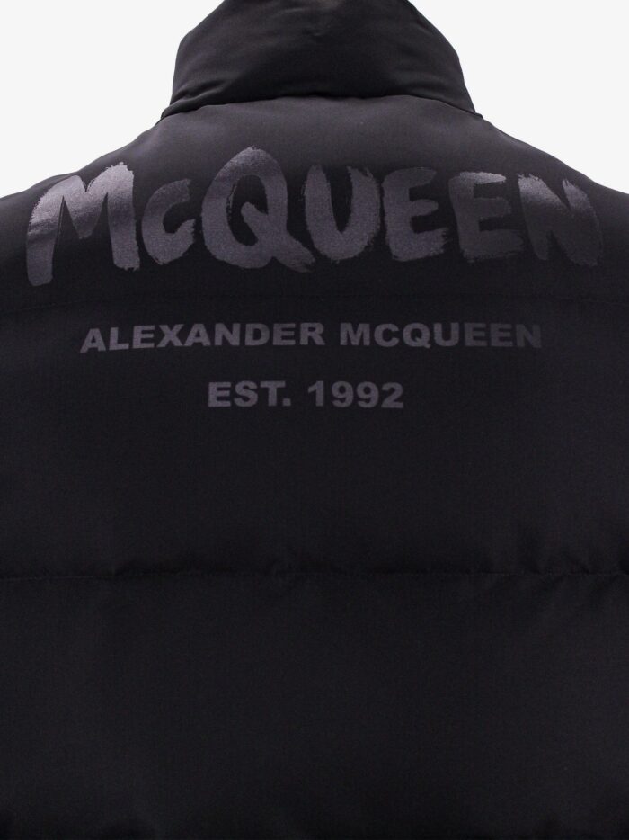 Alexander Mcqueen Padded And Quilted Nylon Sleeveless Jacket With Back Mcqueen Graffiti Print