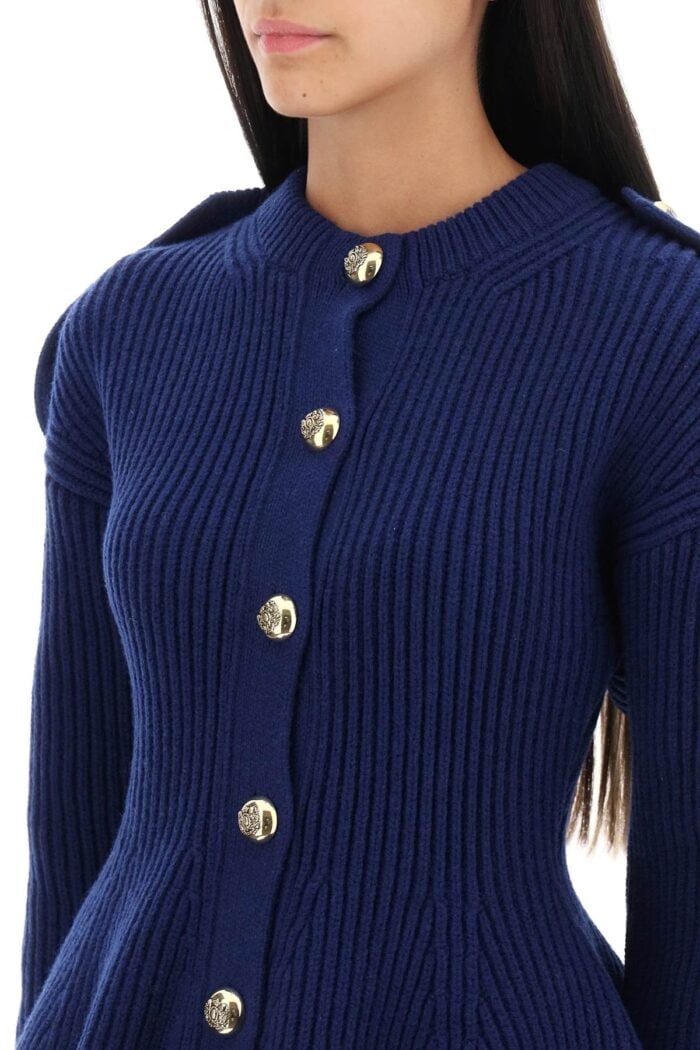 Alexander Mcqueen Ribbed Peplum Cardigan