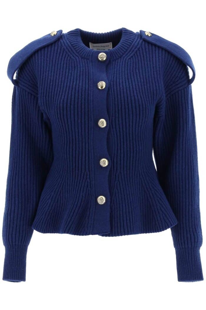 Alexander Mcqueen Ribbed Peplum Cardigan